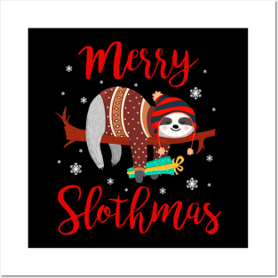 Merry Slothmas Sloth In Santa Hat Christmas Gift Posters and Art